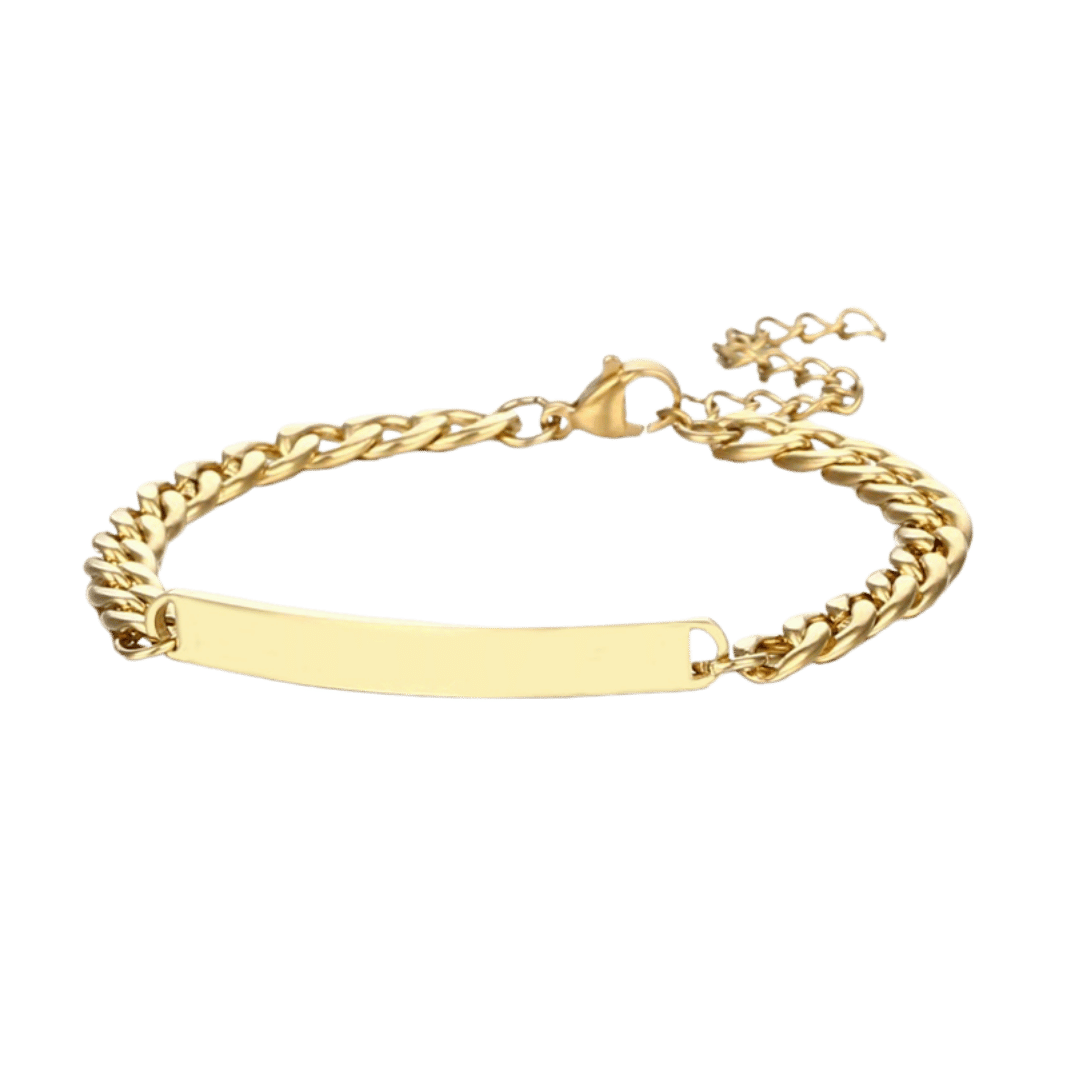 Esclava con Placa – Dorada — joya personalizable con grabado láser | Kinti Joyería