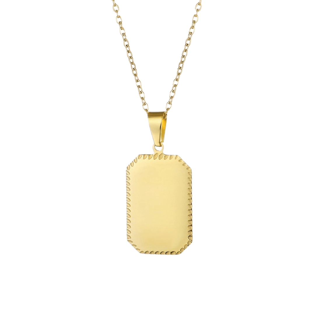 Collar Placa Rectangular – Dorado — joya personalizable con grabado láser | Kinti Joyería