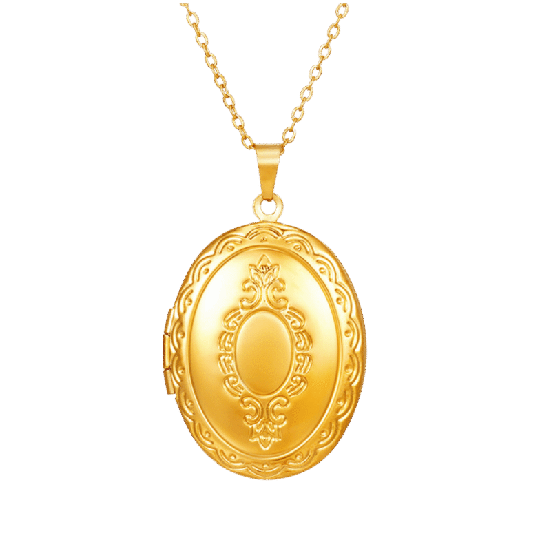 Relicario Oval Vintage – Dorado — joya personalizable con grabado láser | Kinti Joyería