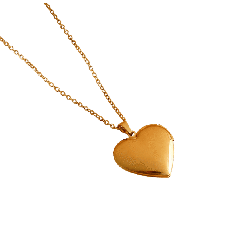 Relicario Corazón Liso – Dorado — joya personalizable con grabado láser | Kinti Joyería