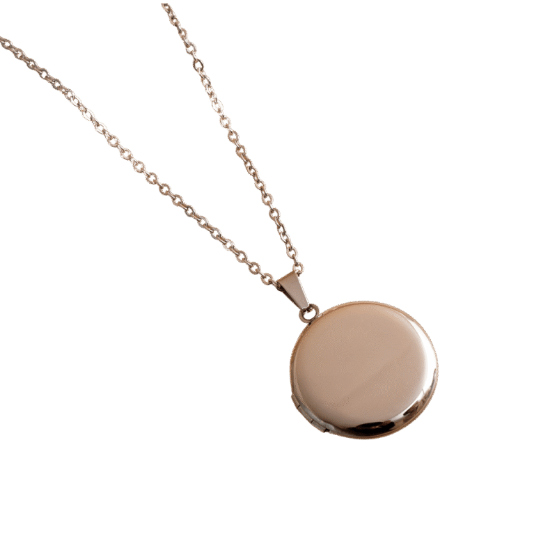 Relicario Redondo – Oro Rosa — joya personalizable con grabado láser | Kinti Joyería