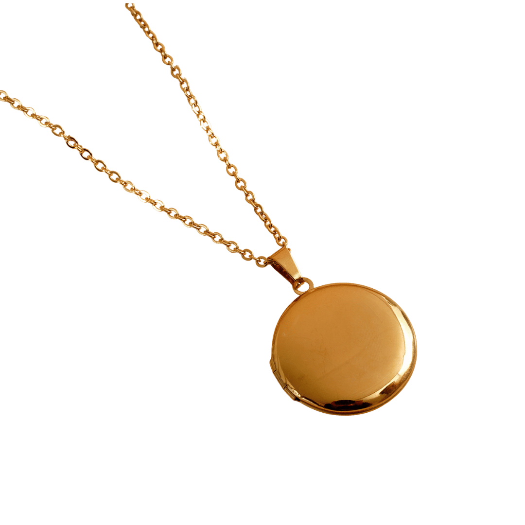Relicario Redondo Liso – Dorado — joya personalizable con grabado láser | Kinti Joyería