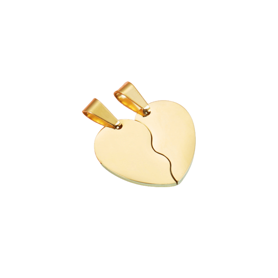 Dije Corazón Partido para Parejas – Dorado — joya personalizable con grabado láser | Kinti Joyería