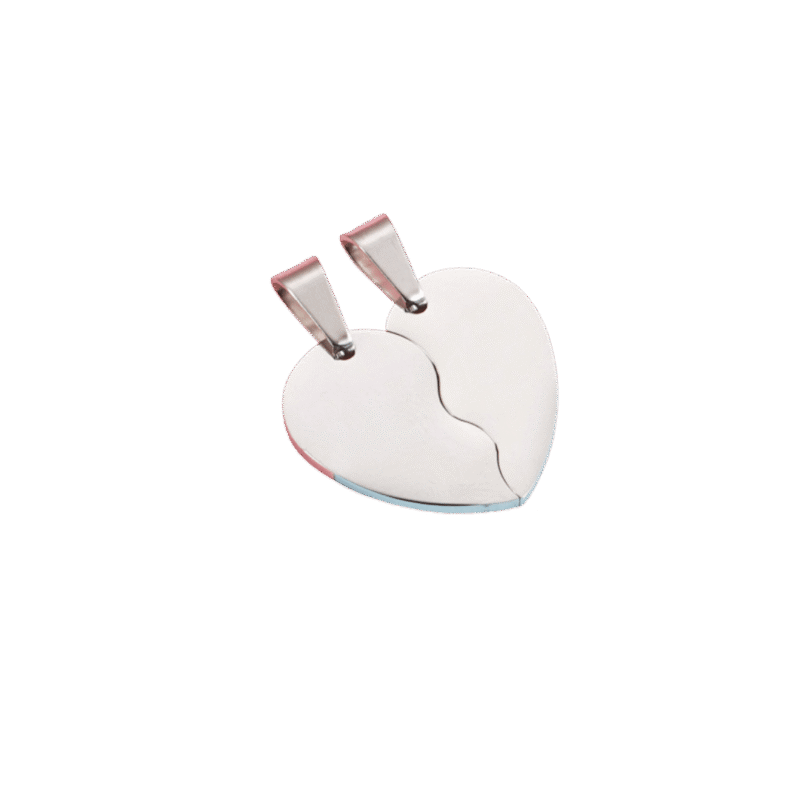 Dije Corazón Partido para Parejas – Plateado — joya personalizable con grabado láser | Kinti Joyería