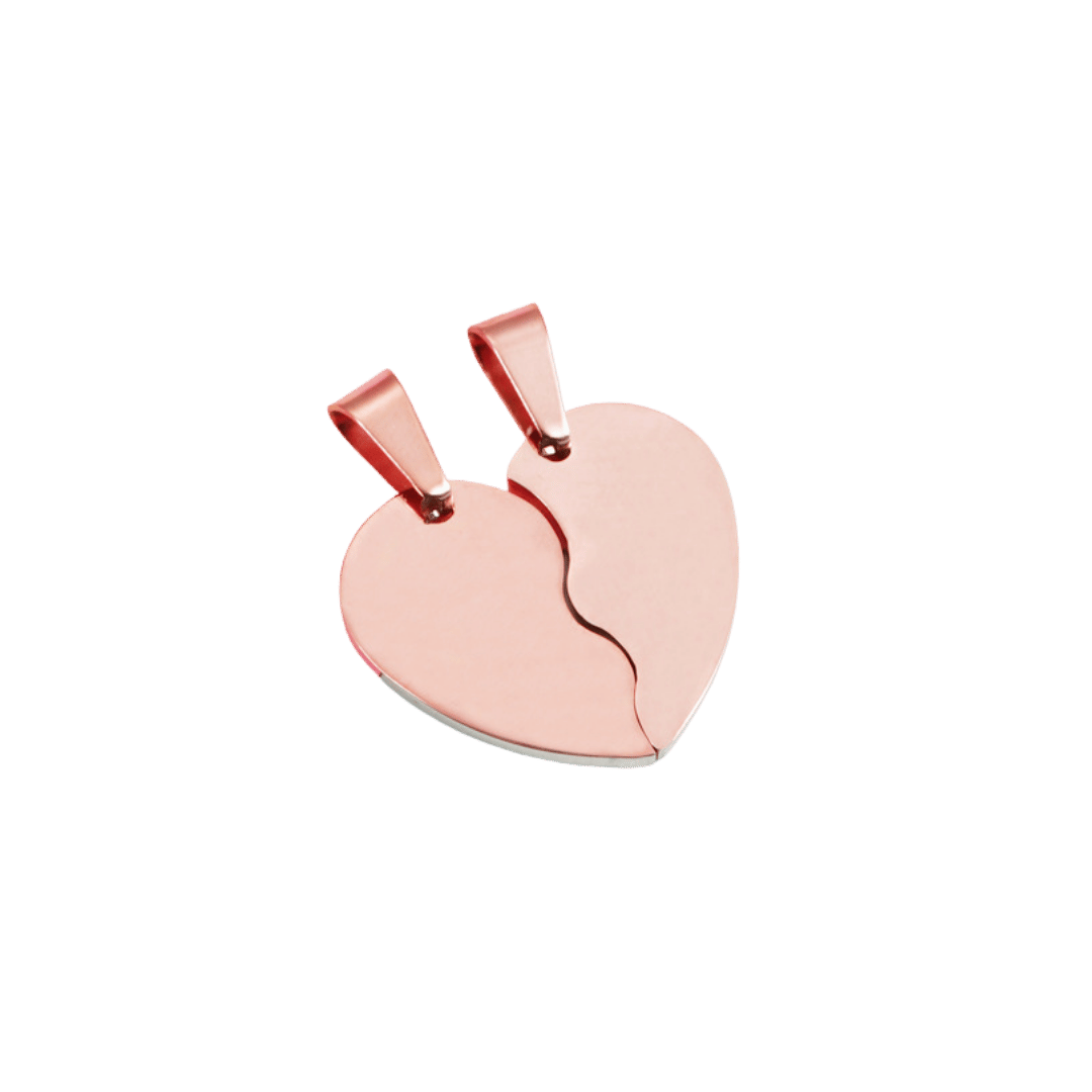 Dije Corazón Partido para Parejas – Oro Rosa — joya personalizable con grabado láser | Kinti Joyería