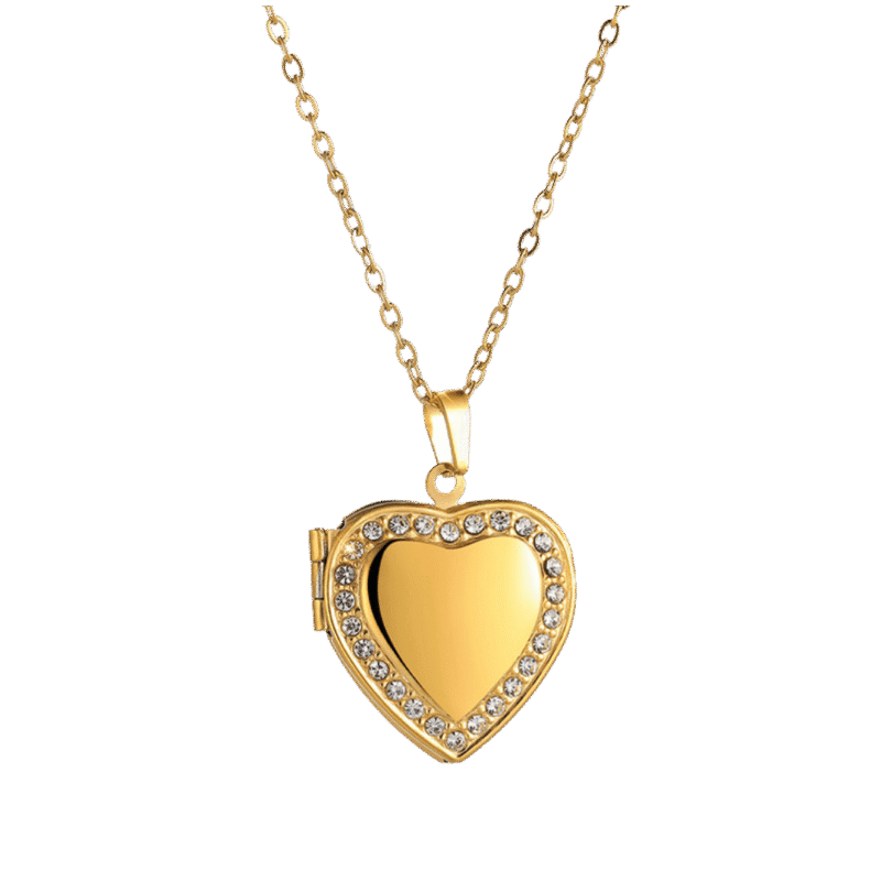 Relicario Corazón con Circones – Dorado — joya personalizable con grabado láser | Kinti Joyería