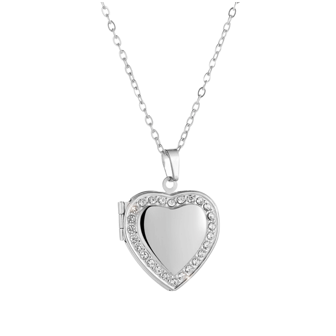 Relicario Corazón con Circones – Plateado — joya personalizable con grabado láser | Kinti Joyería