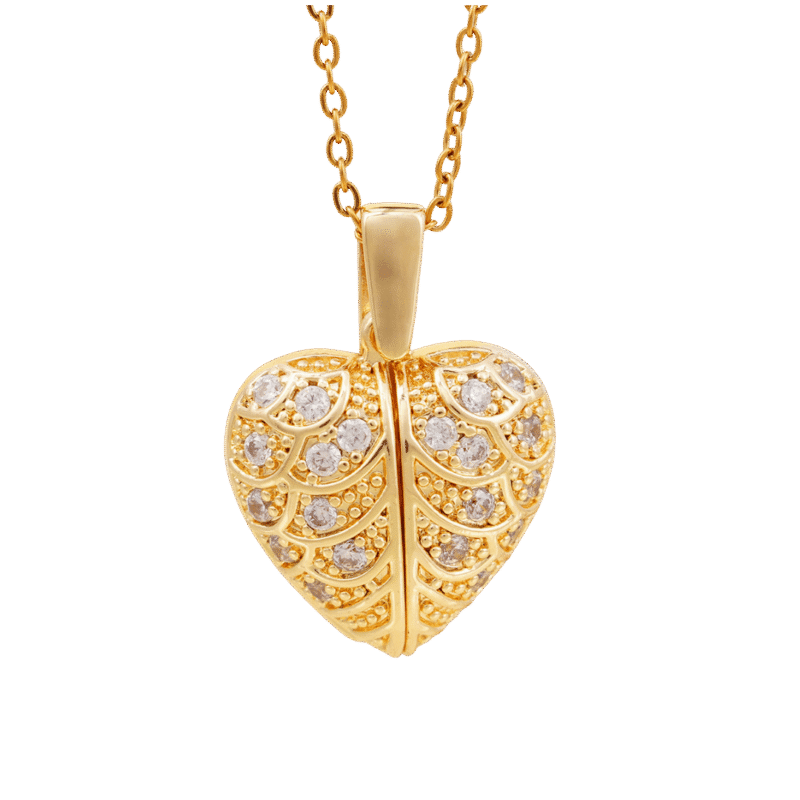 Collar Corazón Calado – Dorado — joya personalizable con grabado láser | Kinti Joyería