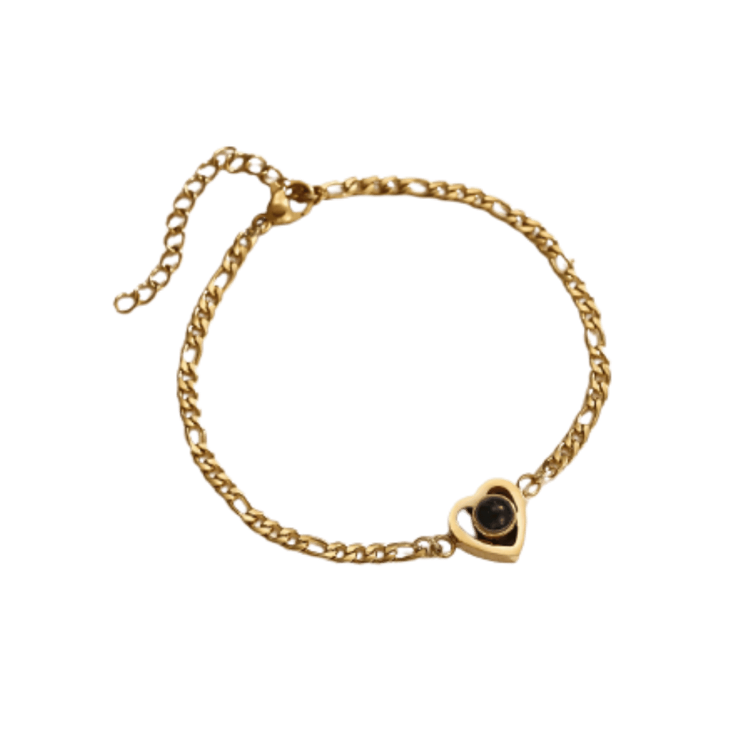 Pulsera Proyección Corazón – Dorada — joya personalizable con grabado láser | Kinti Joyería