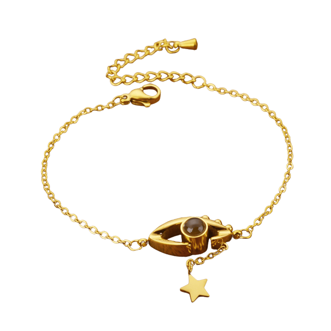 Pulsera Proyección Estrella – Dorada — joya personalizable con grabado láser | Kinti Joyería