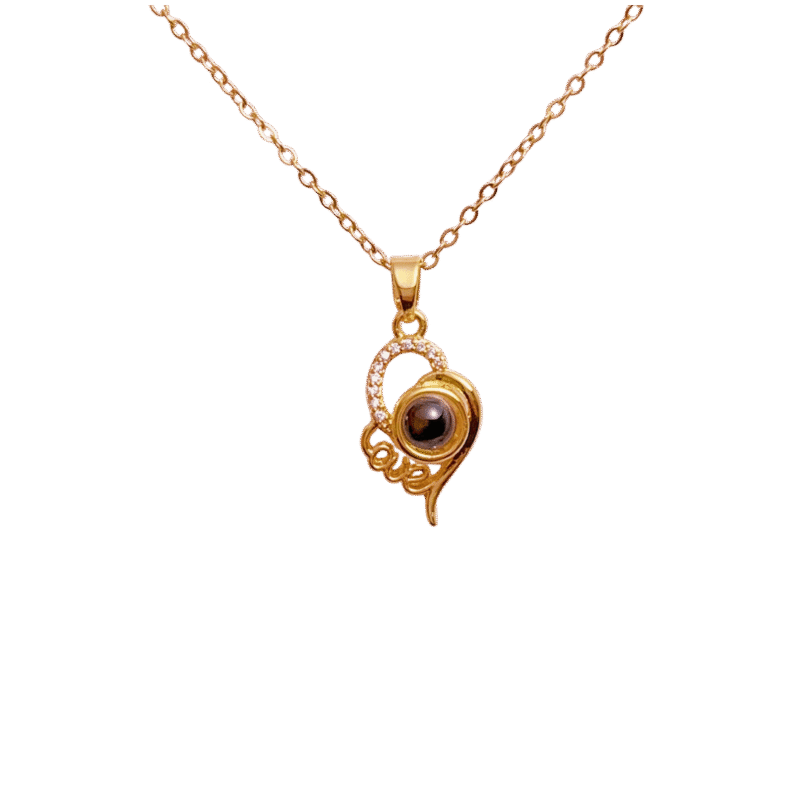Collar Proyección Corazón con Piedra – Dorado — joya personalizable con grabado láser | Kinti Joyería