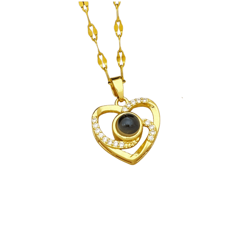 Collar Proyección Corazón Abierto – Dorado — joya personalizable con grabado láser | Kinti Joyería