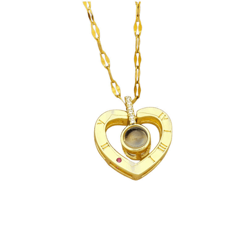Collar Proyección Corazón – Dorado — joya personalizable con grabado láser | Kinti Joyería