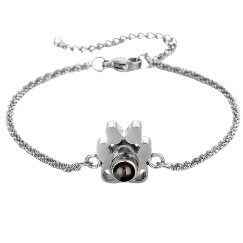 Pulsera Proyección Flor – Plateada — joya personalizable con grabado láser | Kinti Joyería