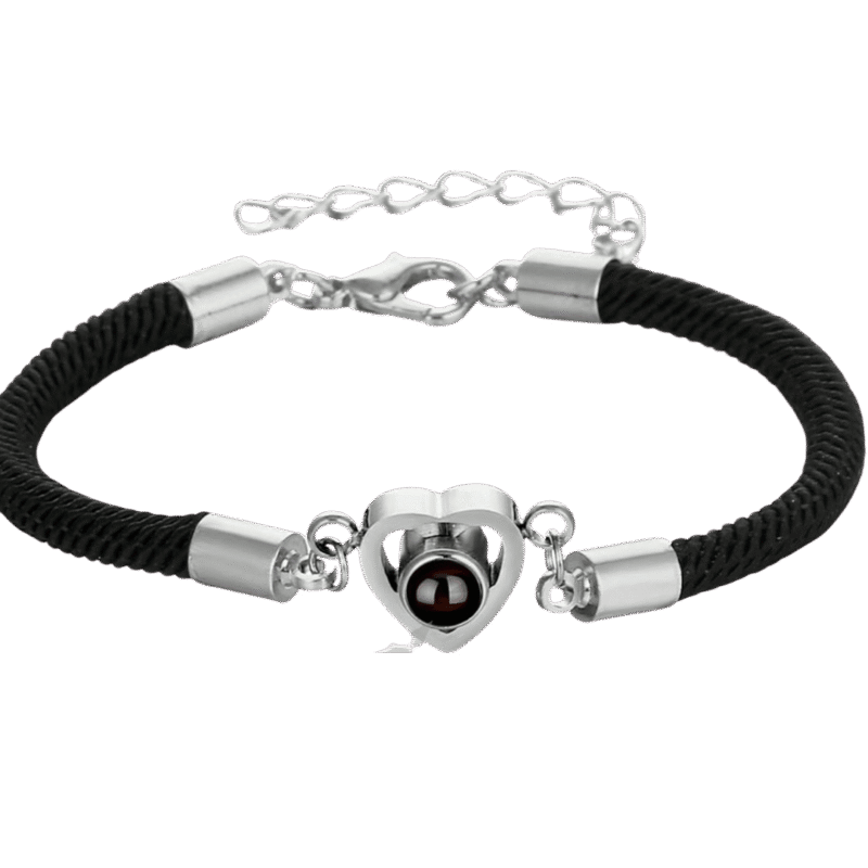Pulsera Proyección Corazón Cordón – Negra — joya personalizable con grabado láser | Kinti Joyería