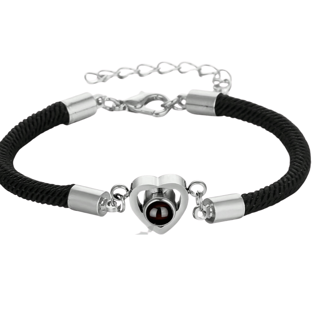 Pulsera Proyección Corazón Cordón – Negra — joya personalizable con grabado láser | Kinti Joyería