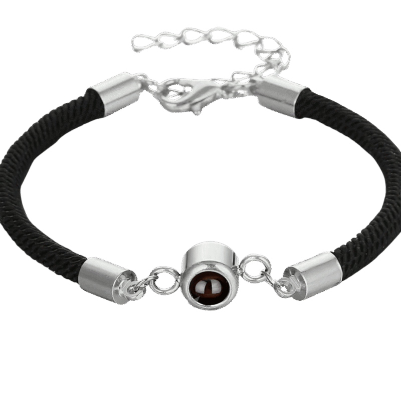 Pulsera Proyección Cordón – Negra — joya personalizable con grabado láser | Kinti Joyería