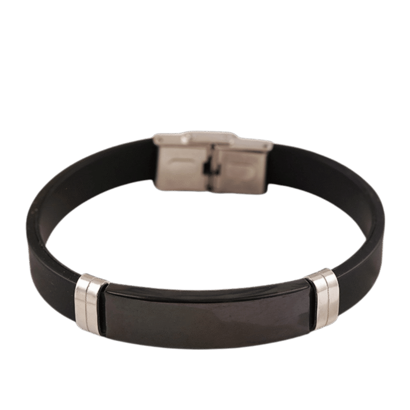 Esclava de Cuero con Placa – Negra — joya personalizable con grabado láser | Kinti Joyería