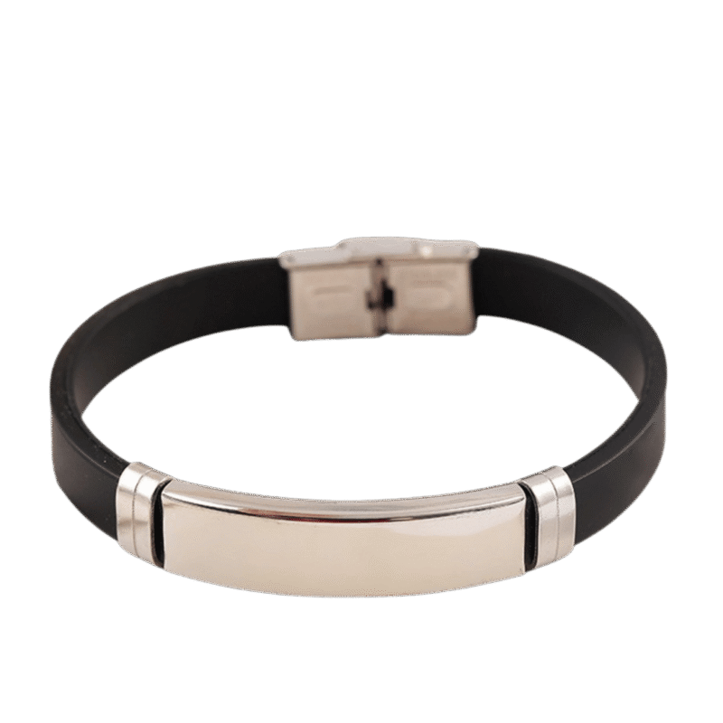 Esclava de Cuero Trenzado con Placa – Negra — joya personalizable con grabado láser | Kinti Joyería