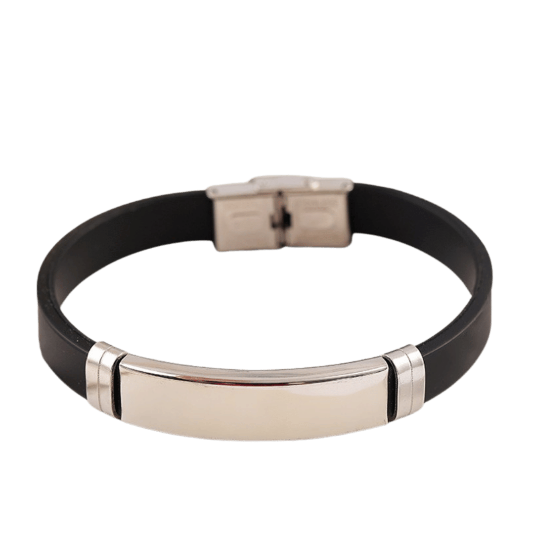 Esclava de Cuero Trenzado con Placa – Negra — joya personalizable con grabado láser | Kinti Joyería