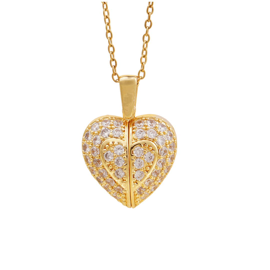 Collar Corazón Alado con Circones – Dorado — joya personalizable con grabado láser | Kinti Joyería