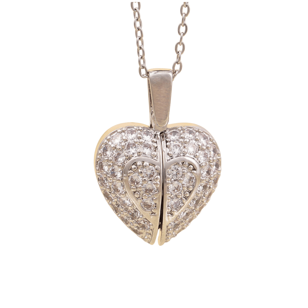 Collar Corazón Alado con Circones – Plateado — joya personalizable con grabado láser | Kinti Joyería