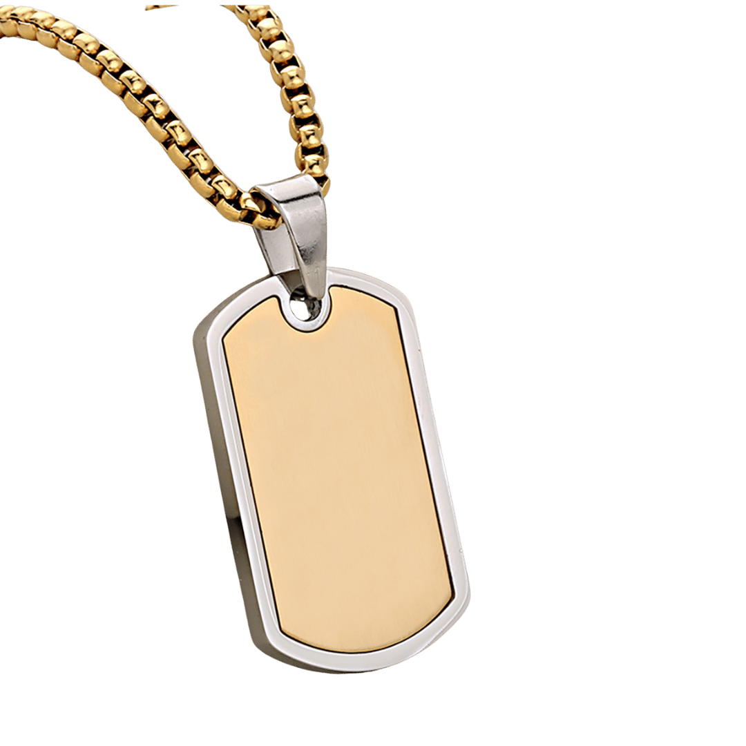 Collar Placa Militar – Dorado Mate — joya personalizable con grabado láser | Kinti Joyería